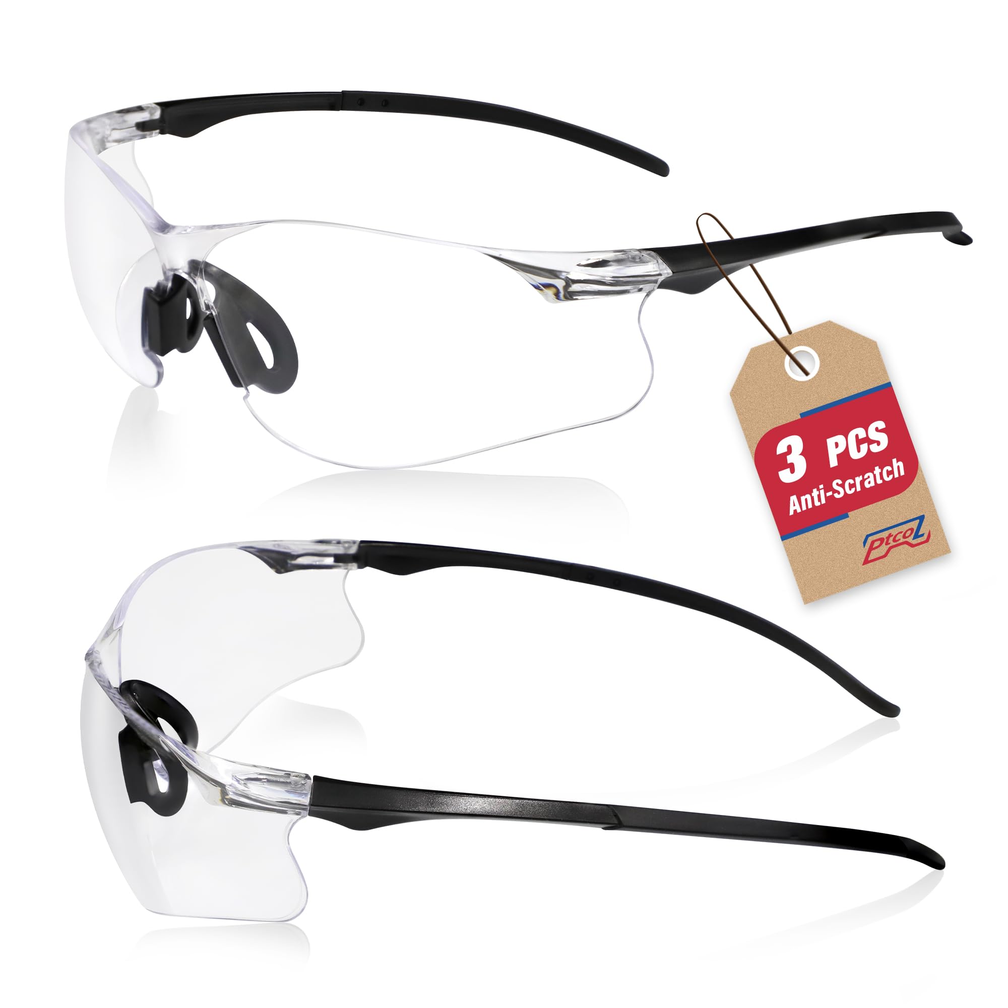 Safety Glasses 3 Pack Clear: ANSI Z87.1 Certified Anti-Scratch Polycarbonate Lens UV Protection for Construction & Cycling, Woodworking & Lab Lightweight Sofety Nose Pad Unisex