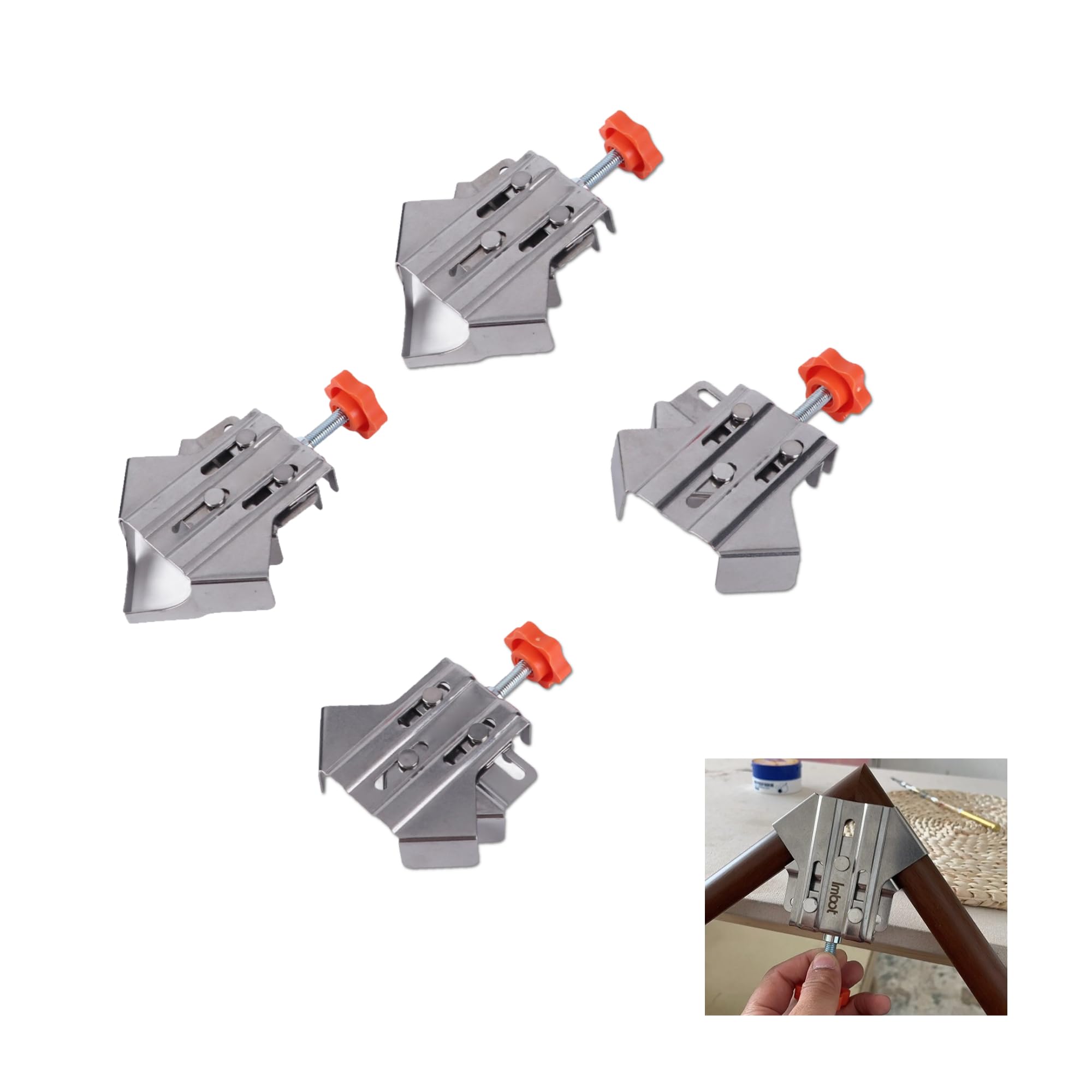 4Pcs Morsetto d'angolo in acciaio inox aperto chiuso regolabile a 90 gradi ad angolo retto per la lavorazione del legno