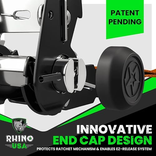 Rhino Usa Ratchet Straps Tie Down Kit, 5,208 Break Strength - Includes (4) Heavy Duty Rachet Tiedowns With Padded Handles & Coated Chromoly S Hooks + (4) Soft Loop Tie-Downs #TOP2
