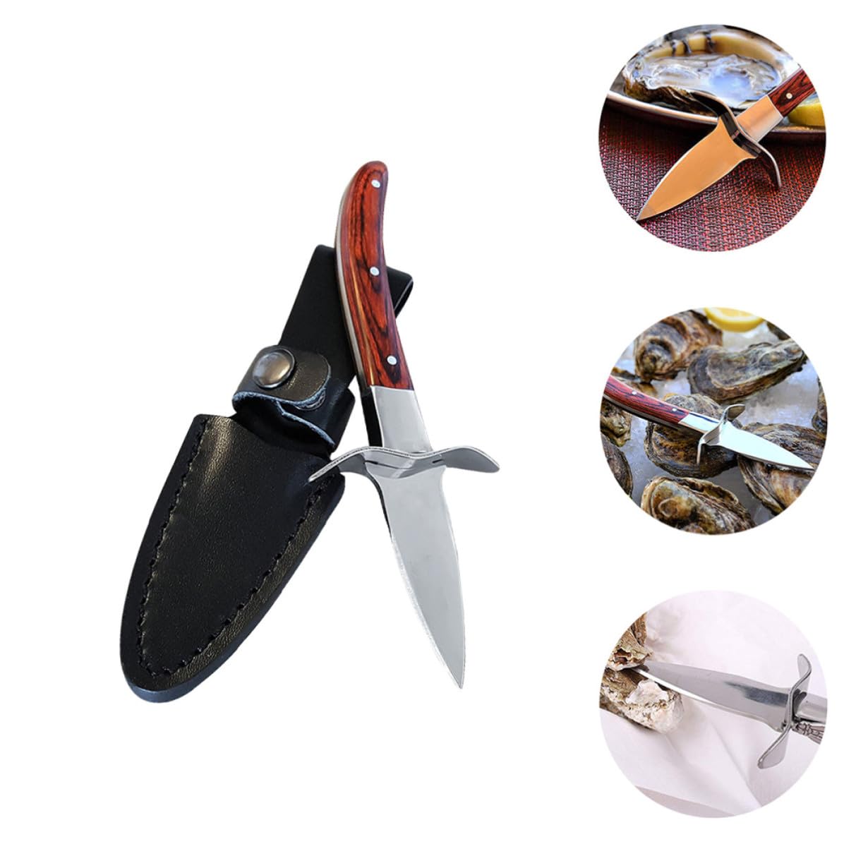 Cuchillo con Mango de Madera Marrón Ergonómico de Acero Inoxidable para Abrir Ostras y Textura Antideslizante Adecuado para Picnic y Fiestas Privadas