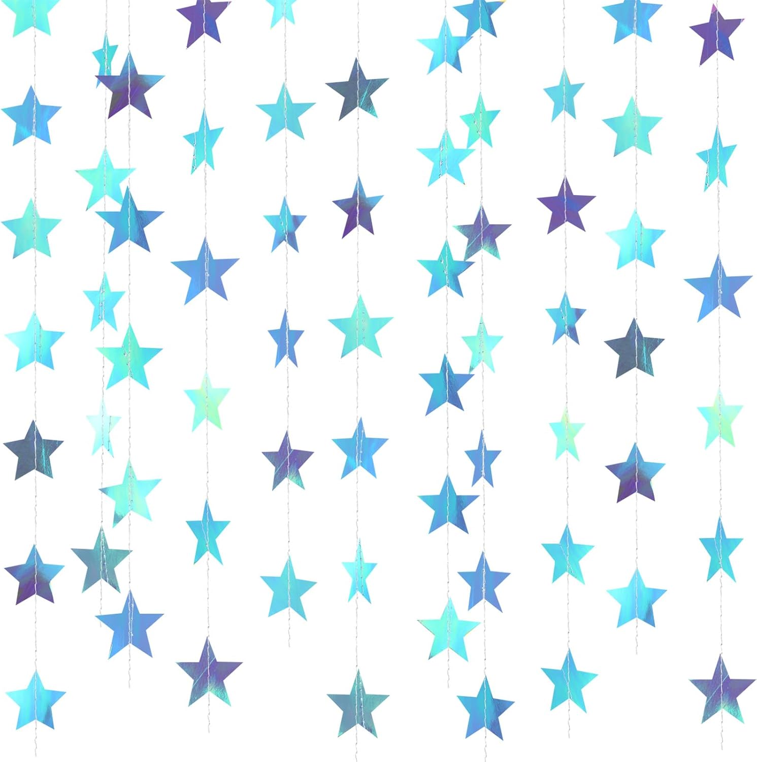 Patelai 130 ft Star Garland Banner Decor,Iridescent Blue