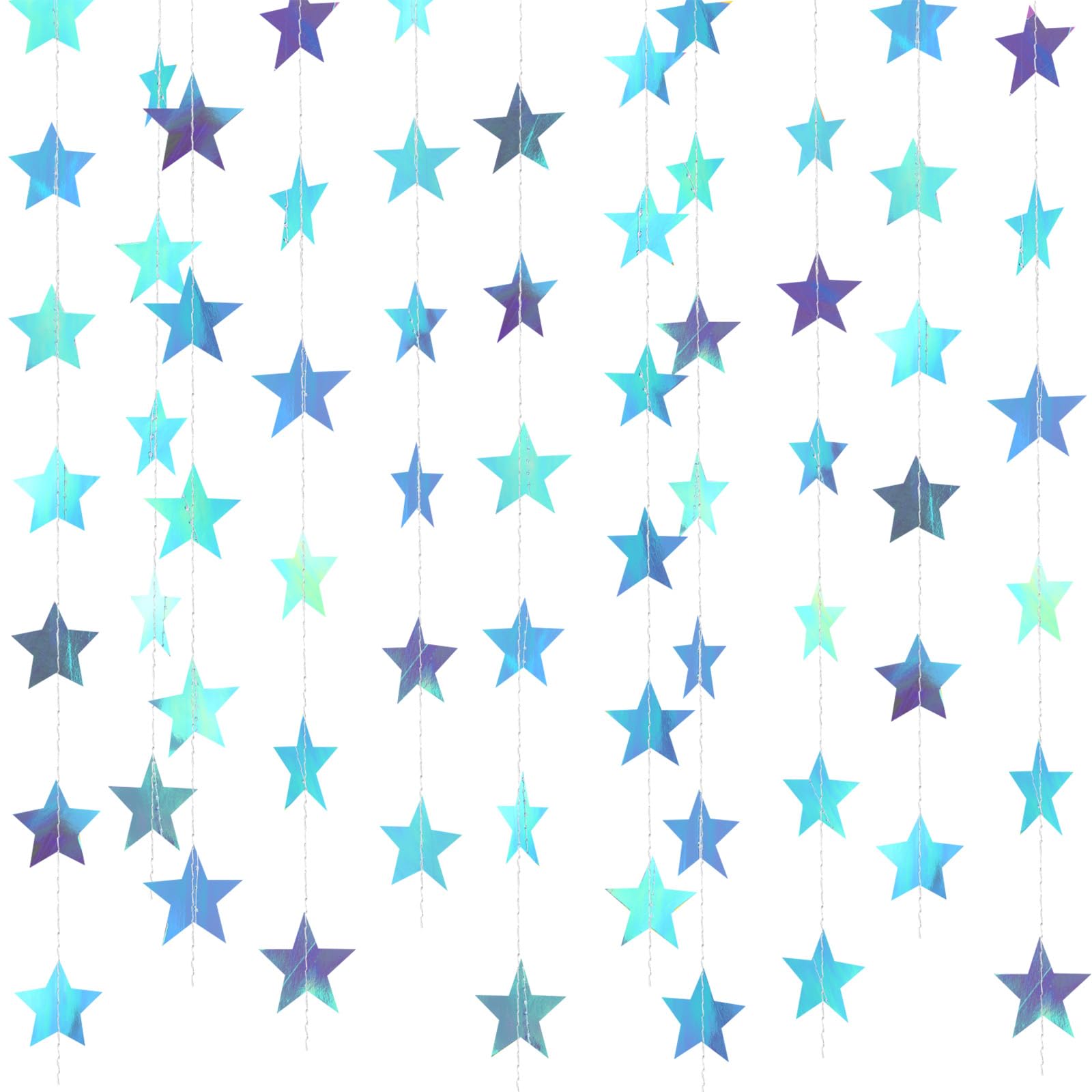 Patelai Glitter Star Garland in iridescent blue, 130 feet long | Mubboo