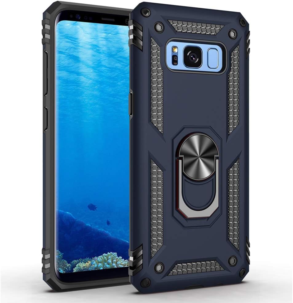 Military Grade Drop Impact for Samsung Galaxy S8 Plus Case 6.2 inch 360 Metal Rotating Ring Kickstand Holder Built-in Magnetic Car Mount Armor for Galaxy S8+ Plus Phone Case (Blue)
