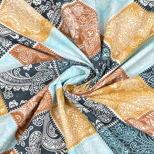 Image of JaipurFabric Cotton 210 TC Ethnic Tiles Bedsheet for Double Bed with 2 Pillow Covers (90 inch X 108 inch), Blue