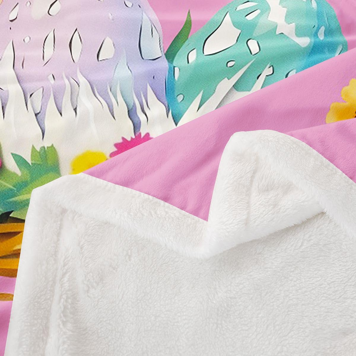 Erosebridal Easter Sherpa Blanket Easter Colorful Eggs Fuzzy Plush Throw Daisy Flowers Fleece Blanket for Kids Boys Girls,Rustic Spring Floral Decor for Bed Couch Throw 50"x60"