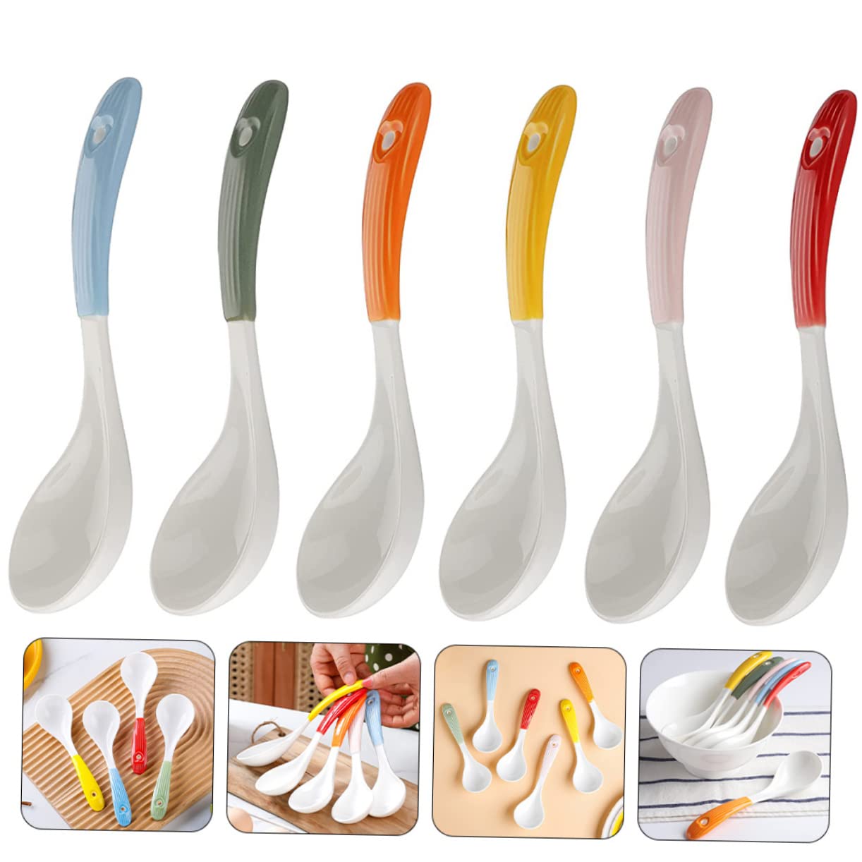 GLEAVI 6piezas Cucharas Soperas De Cerámica Cucharas Portátiles Para Gachas De Avena Vajilla De Cerámica Hogar Pequeñas Reutilizables Para Cocina