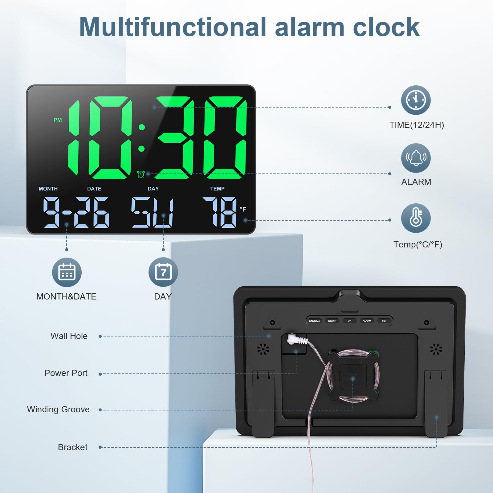 Ankilo Large Digital Wall Clock with Remote Control,11.5" LED Large Display Clock with Adjustable Brightness,12/24H, Calendar - Image 3