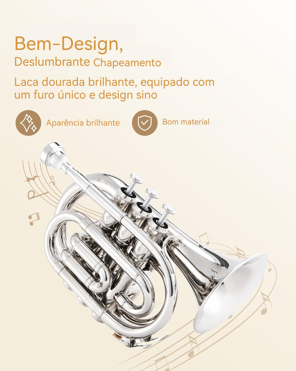 VEDO Pocket Trompete Bb FlatCom Bocal de 7c, Pano de Limpeza