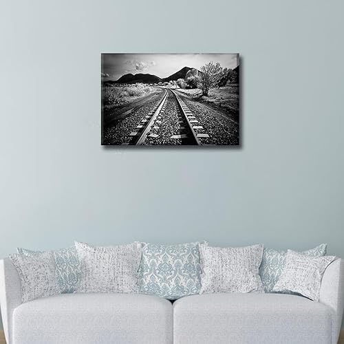 Vista 265 de 1 lienzo decorativo para pared, ferrocarril a través del bosque de pinos con niebla, decoración moderna para el hogar, sala de estar, arte de pared