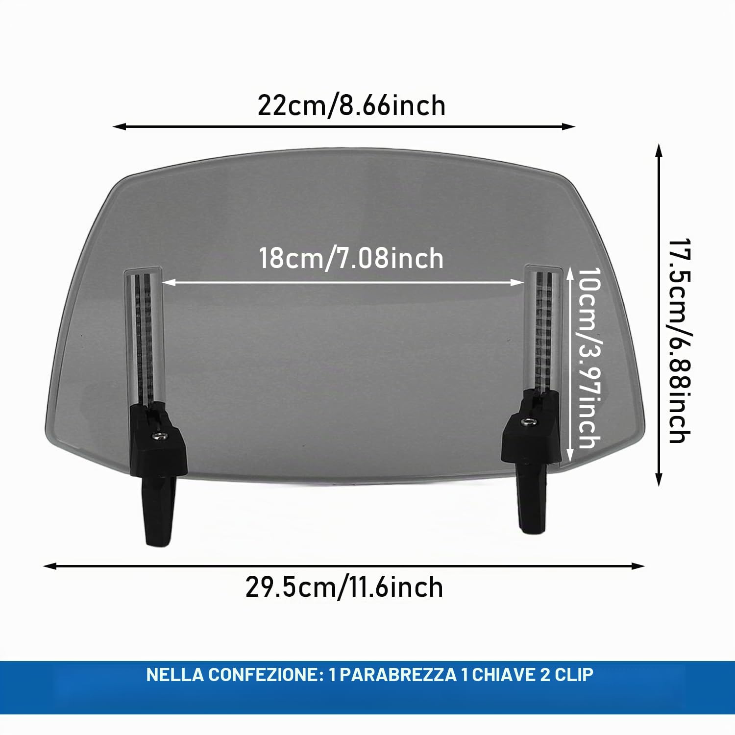 Tissting Parabrezza Moto, 29 x 22 cm Parabrezza Estensione Universale Regolabile ABS Deflettore Aria Moto con Clip, Parabrezza Spoiler Deflettore Aria per MT07 MT09 MT10 R1 R3 FZ6 TMAX530 TMAX 500
