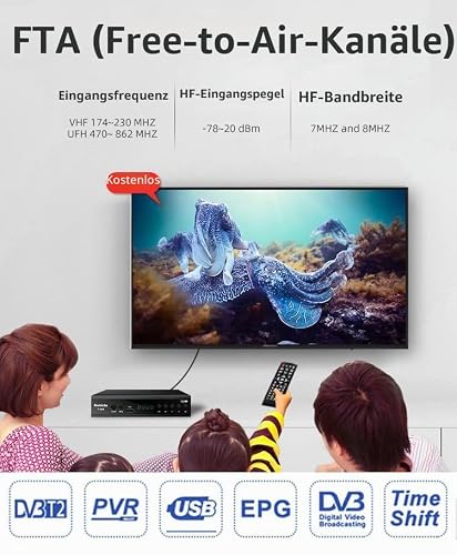 Romicta DVB-T2 Receiver & Kabel-Receiver DVB-C – H.265 HEVC FTA Full HD 1080P, PVR, USB, HDMI, Timeshift, SCART, Digitaler Terrestrischer TV-Tuner, Keine Unterstützung für Freenet TV und Satelliten