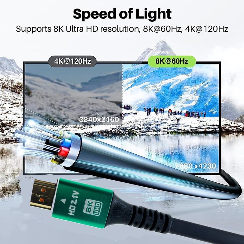Image of COOLCOLD HDMI 2.1 Cable 3 Meter | 8K /4K Ultra High-Speed HDMI Cord 48Gbps 1ms | 8K@60Hz 4K@120Hz HDR10+ ARC eARC DTS:X | Compatible with TV, Monitor, Gaming PC, Laptop, Soundbar, Mac (Black)
