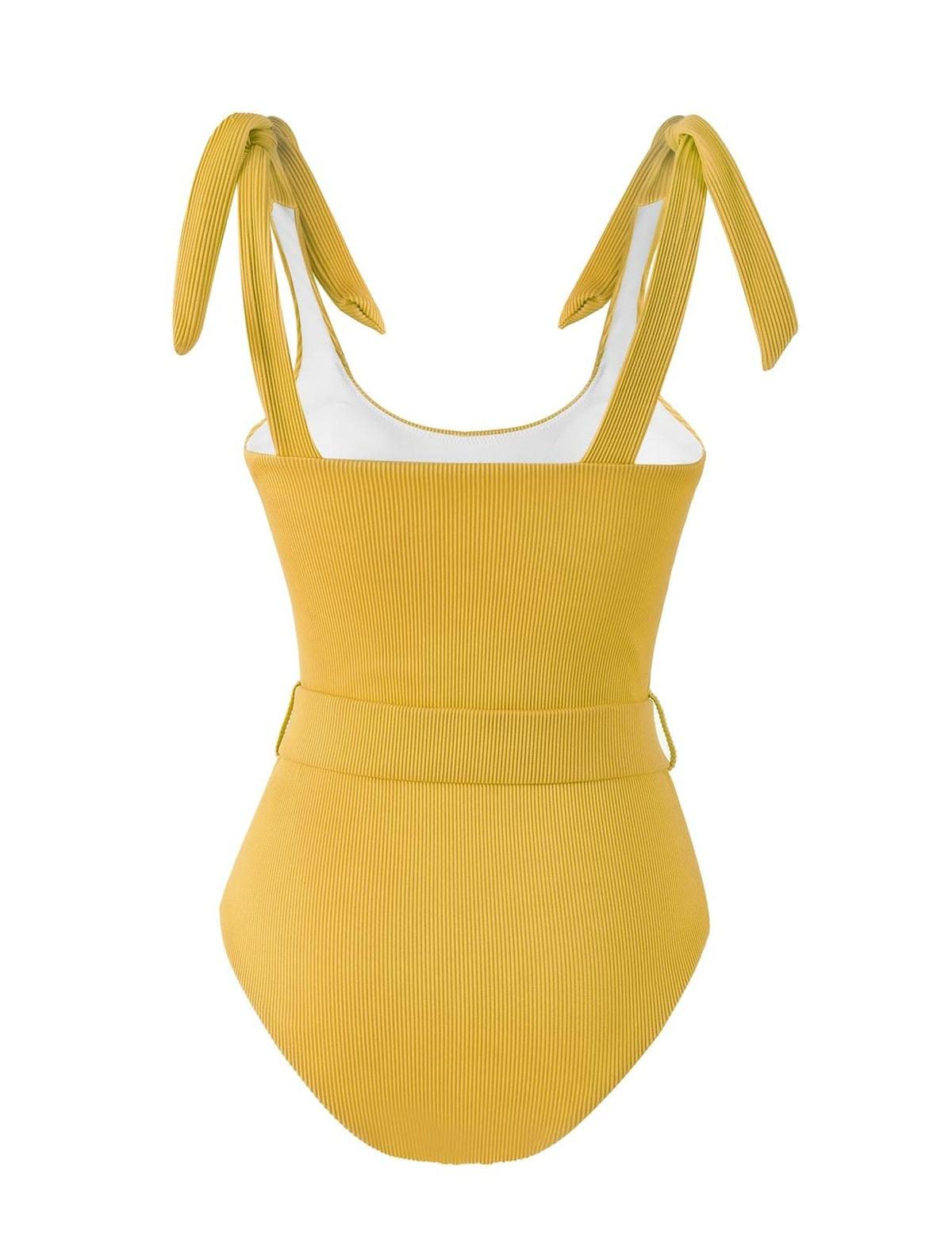 TSMEZA Women's One Piece Swimsuits Belt Tummy Control Bathing Suits Tie Shoulder Swimwear