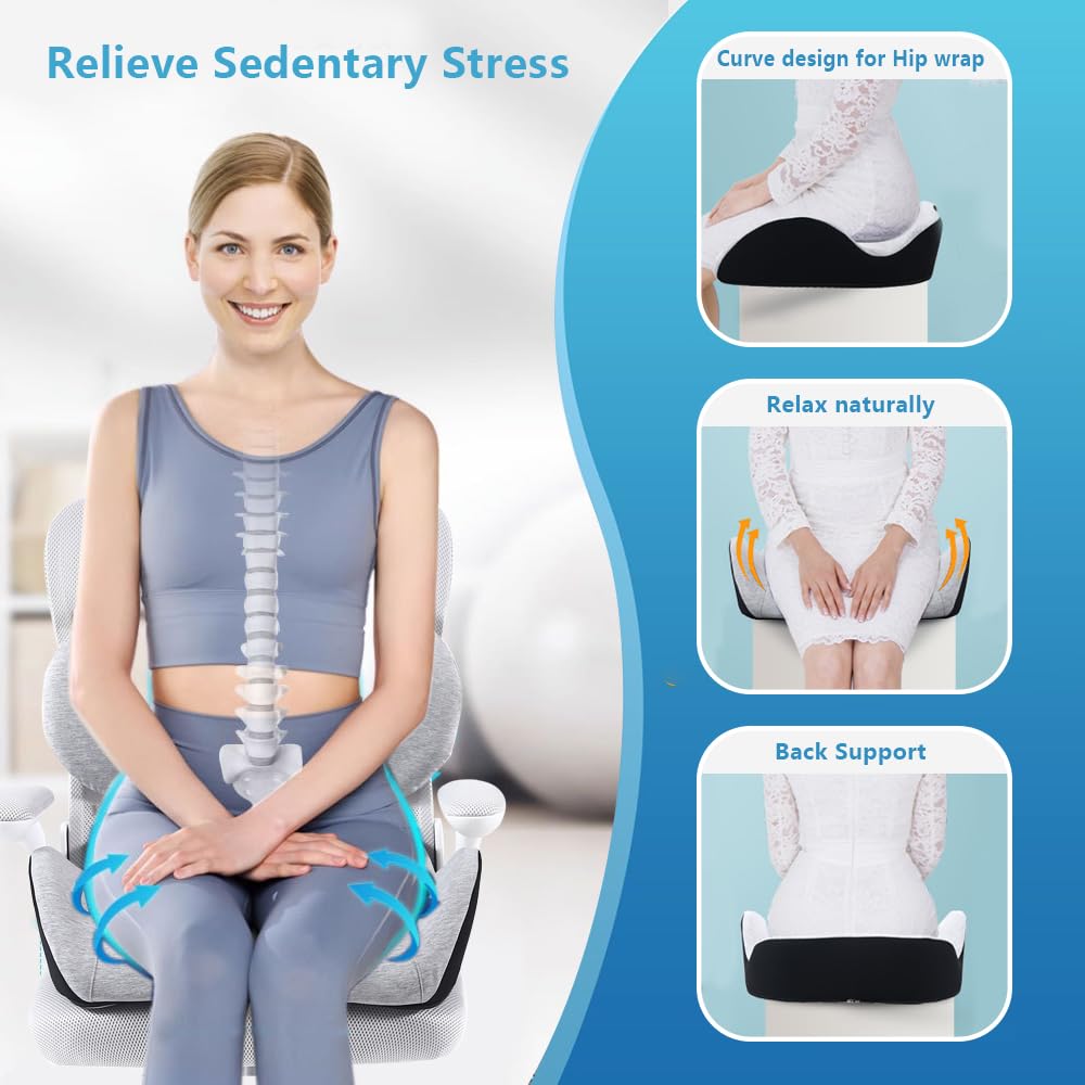 Cojín de espuma viscoelástica grande para asiento de apoyo lumbar para ciática y coxis, alivio de la presión, almohadilla para silla de oficina, coche, silla de ruedas, hogar, oficina