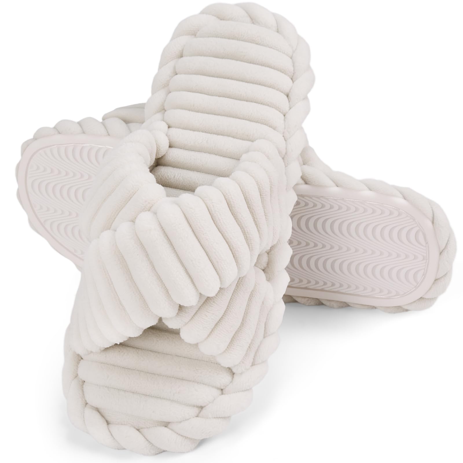 ZOORON Open Toe Slippers for Women Fuzzy Slippers Cross Band Cozy Memory Foam Slip On Plush House Shoes