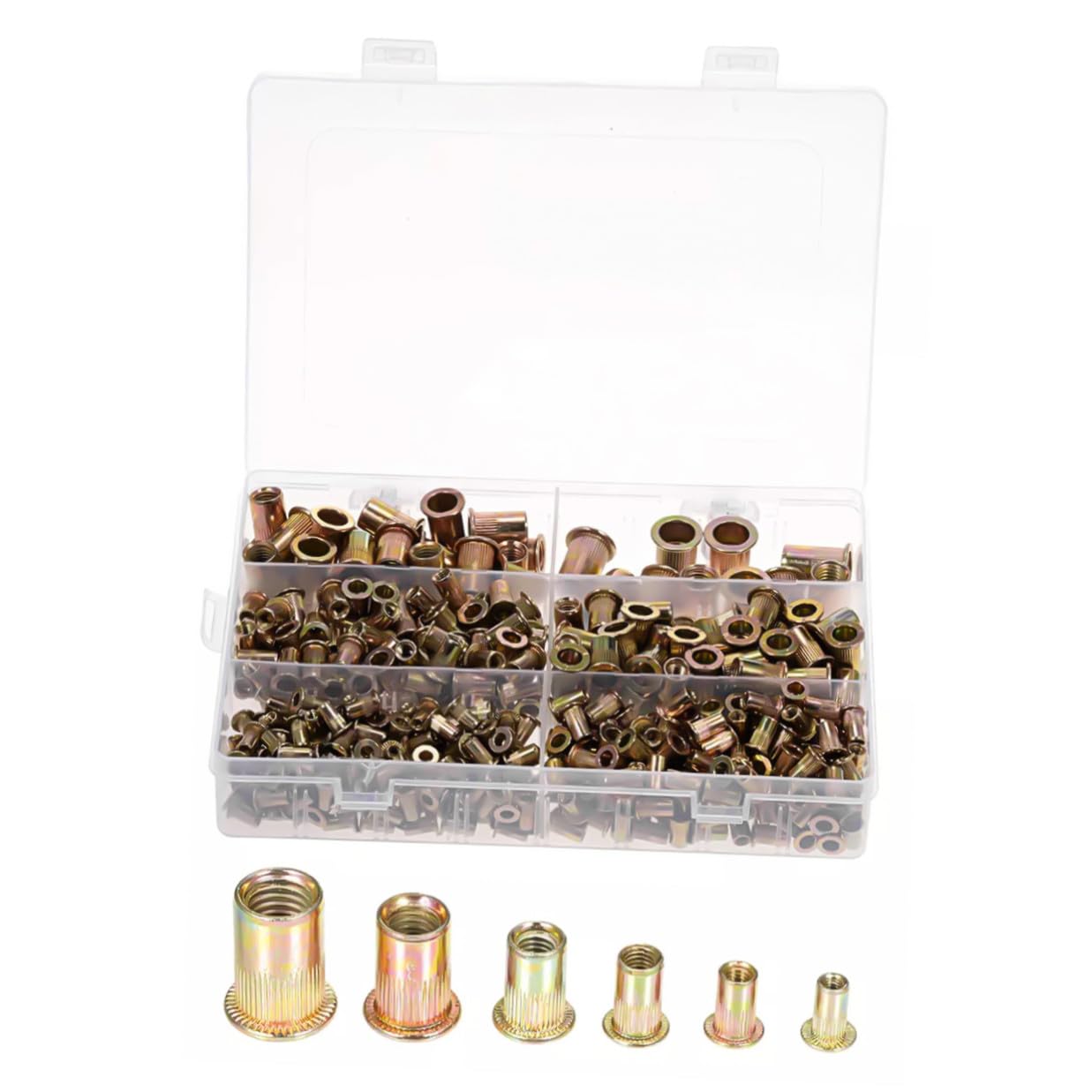 Luxshiny 500 Pcs Carbon Steel Rivet Nuts Threaded Inserts Kit M3 M4 M5 M6 M8 M10 with Assorted Sizes for Metal Fastening and Industrial Assembly