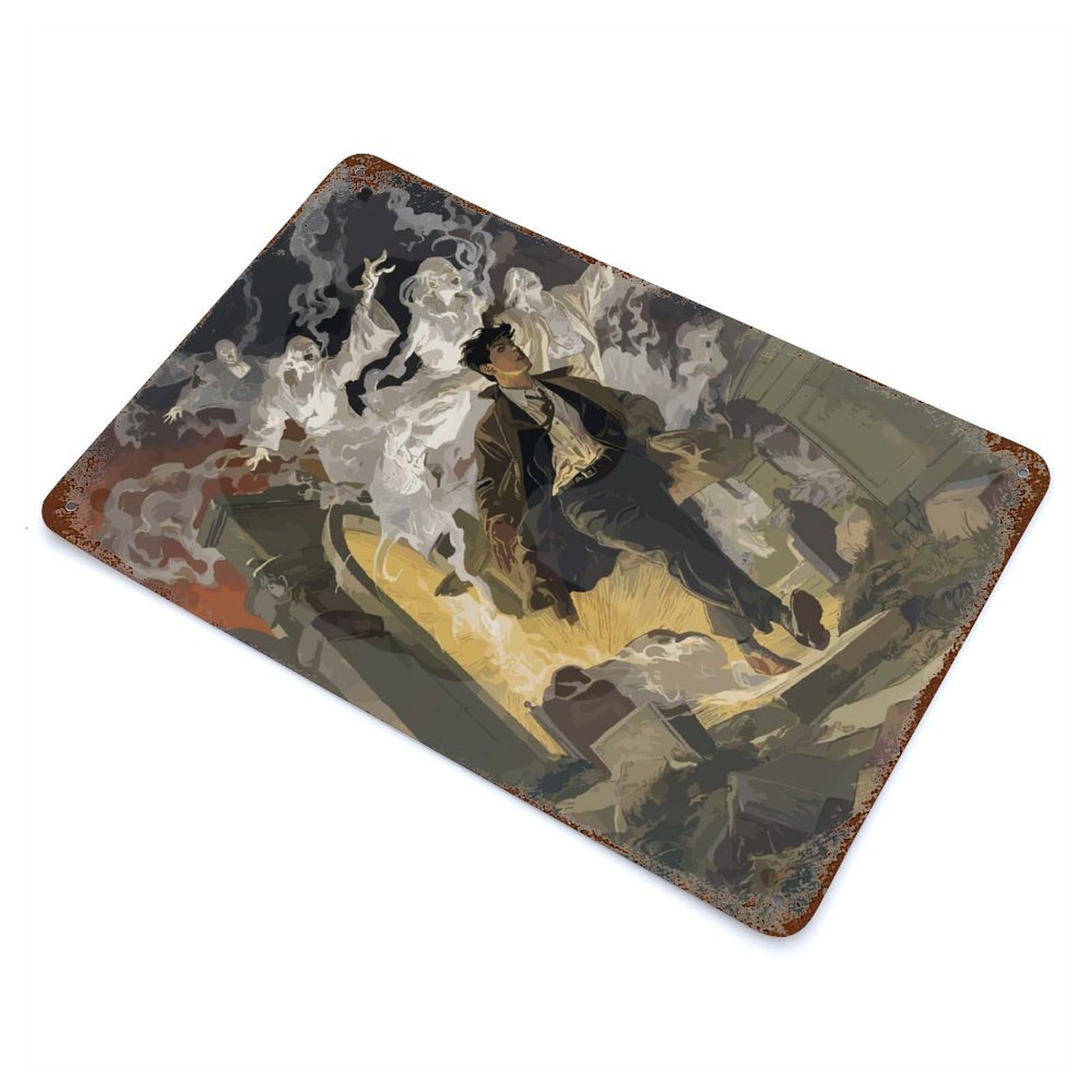 Man Running from Ghosts Vintage Wall Sign 11.8"x7.9", Rust Effect Metal Decor for Office, Studio And Wall Decor
