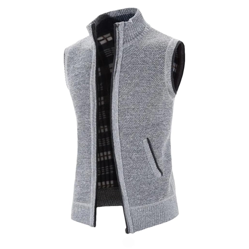 Chaleco de punto delgado para hombre más terciopelo grueso otoño/invierno jerseys sin mangas gris claro S, Gris Claro, S