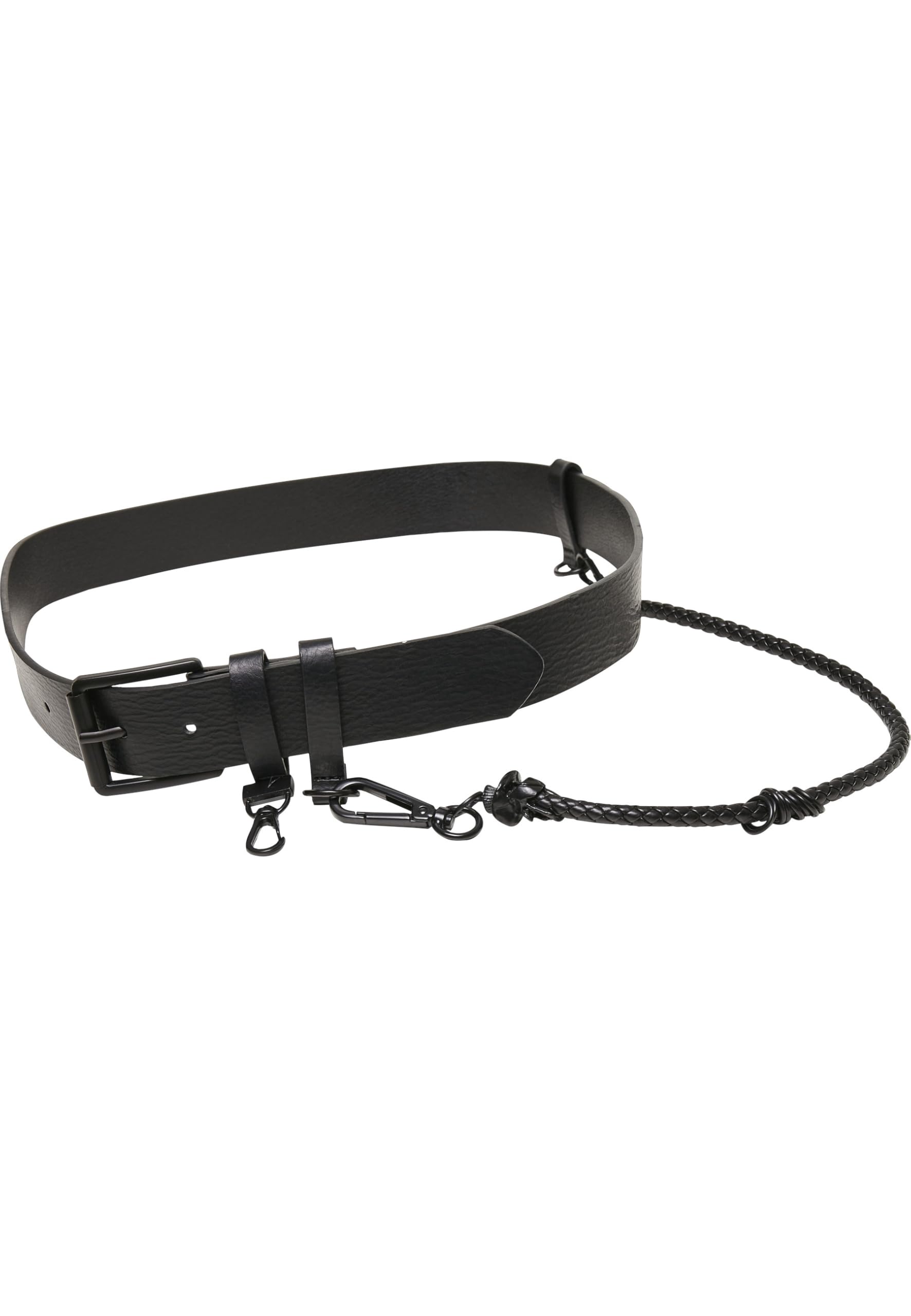 Urban Classics Imitation Leather Belt with Key Chain, Black, L/XL