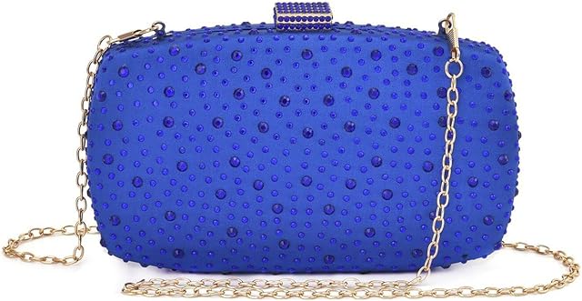 Crystal Decorative Clutch Bag with Long Chain Strap Size 19x11x4 cm