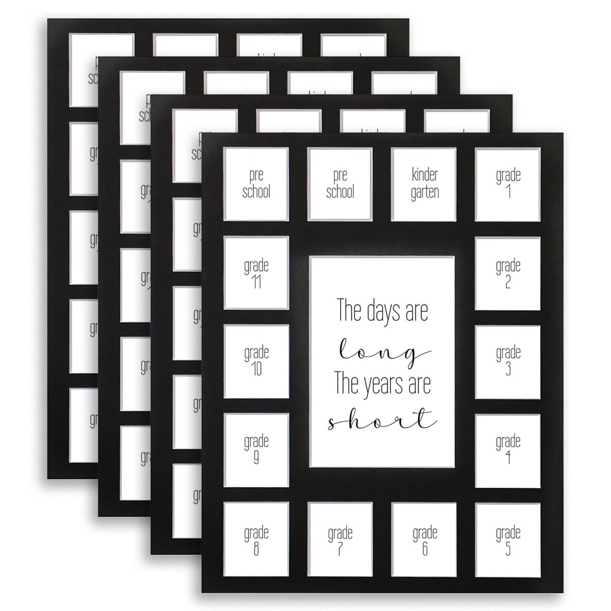 11X14 Bulk 4 School Days Picture Mat with Multiple Openings–Years Photo Collage – Days are Long Picture Mat – No Frame - 2 Pre-School &amp; Kindergarten to 12th Grade (15 Photos, 2PreK-12th, Black)
