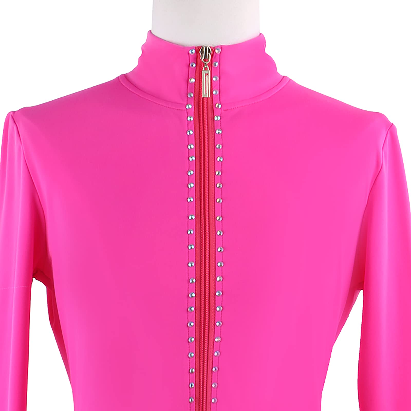 Chaqueta de Patinaje Artístico con Pedrería y Brazalete para Pulgar Niñas y Mujeres Manga Larga Prendas Abrigo Entrenamiento de Patinaje sobre Hielo(Size:S.,Color:Rosa roja)