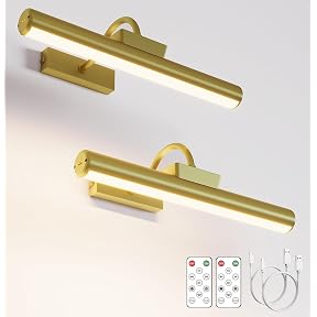 Battery Operated Wall Light for Living Room, 4000mAh Picture Light for Wall Set of 2, Remote & Touch Control, 3 Color Temps, Display for Gallery, Living Room, Bedroom(Gold)
