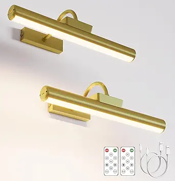 Wireless Battery Operated Gold Picture Lights for Art and Gallery Walls