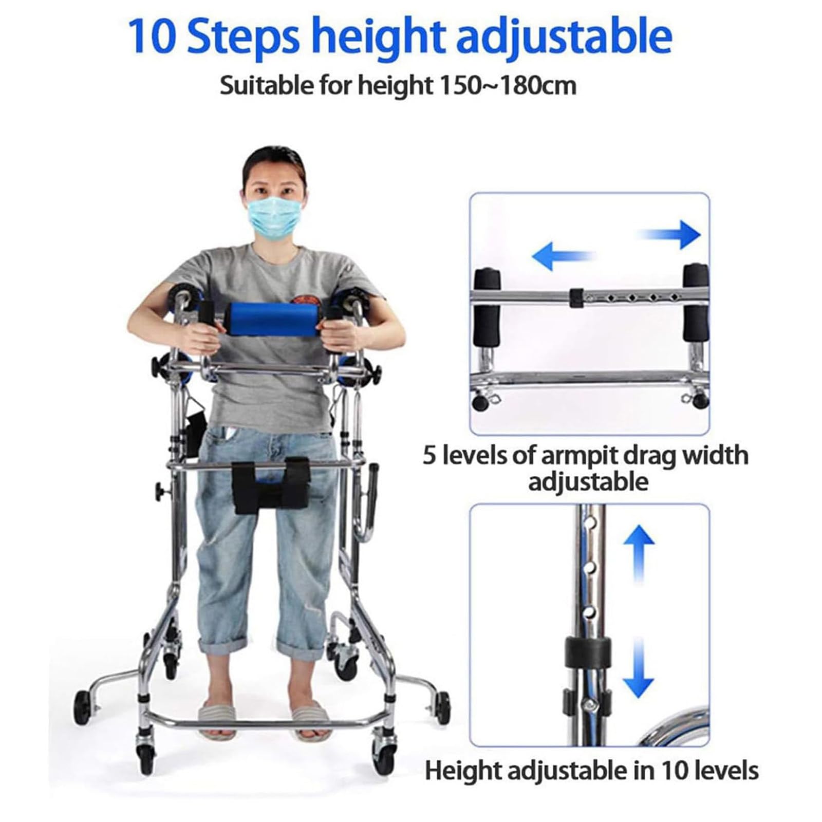 Andador Plegable con Asiento,Bipedestador De Rehabilitación Ajustable con 8 Ruedas,Ayuda a La Movilidad para Caminar Ligero,Rollator Médico para Ancianos,Discapacitados Men's