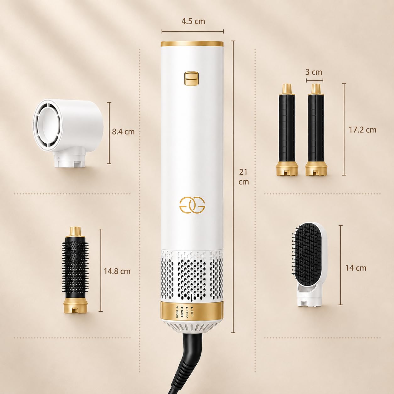 Airstyler 5-in-1, Multifunktionaler Hairstyler Set mit Warmluftbürste, Ionen Föhn, Professioneller Haar styler, Lockenstab Automatisch, Volumen Föhnbürste, Glätten und Locken, Zum Styling