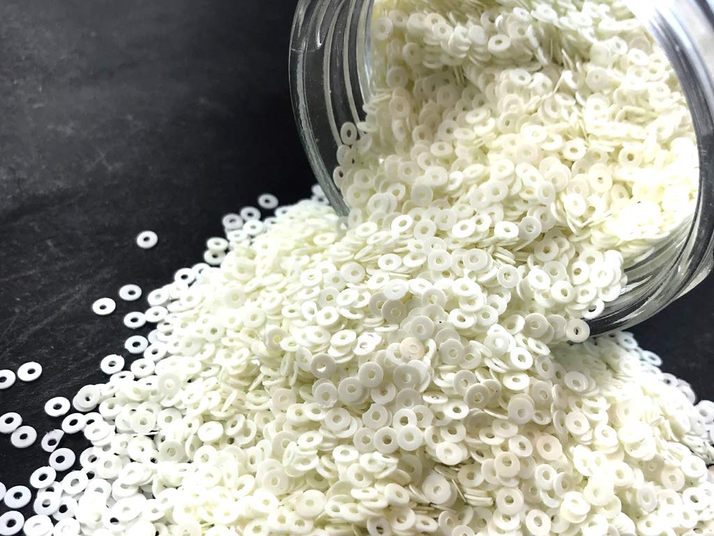 The Design Cart Milky White Center Hole Circular Sequins (4 mm) (Pack of 100 Grams) for Embroidery, Art and Craft - Imag