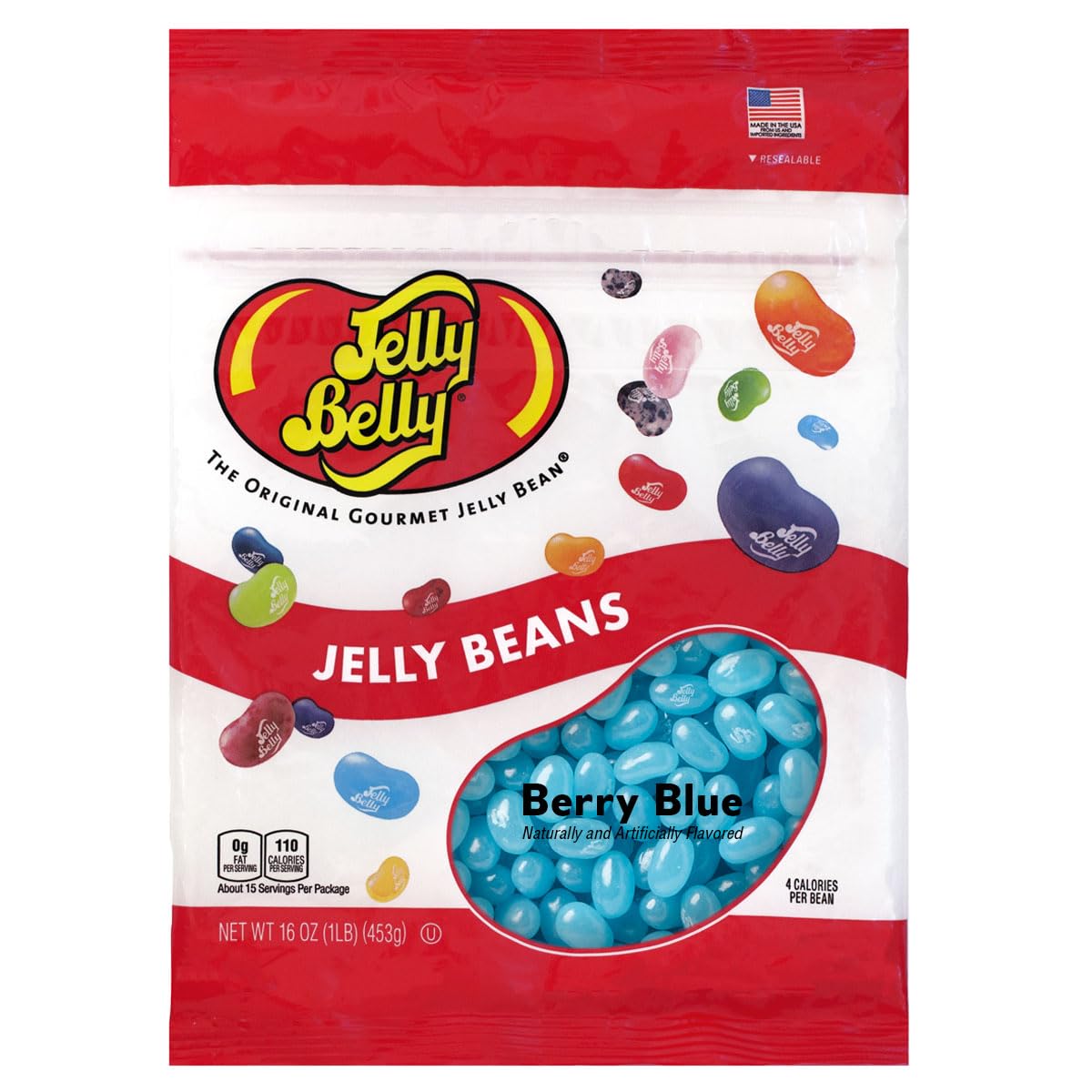 Jelly Belly Berry Blue Jelly Beans - 1 Pound (16 Ounces) Resealable Bag - Genuine, Official, Straight from the Source
