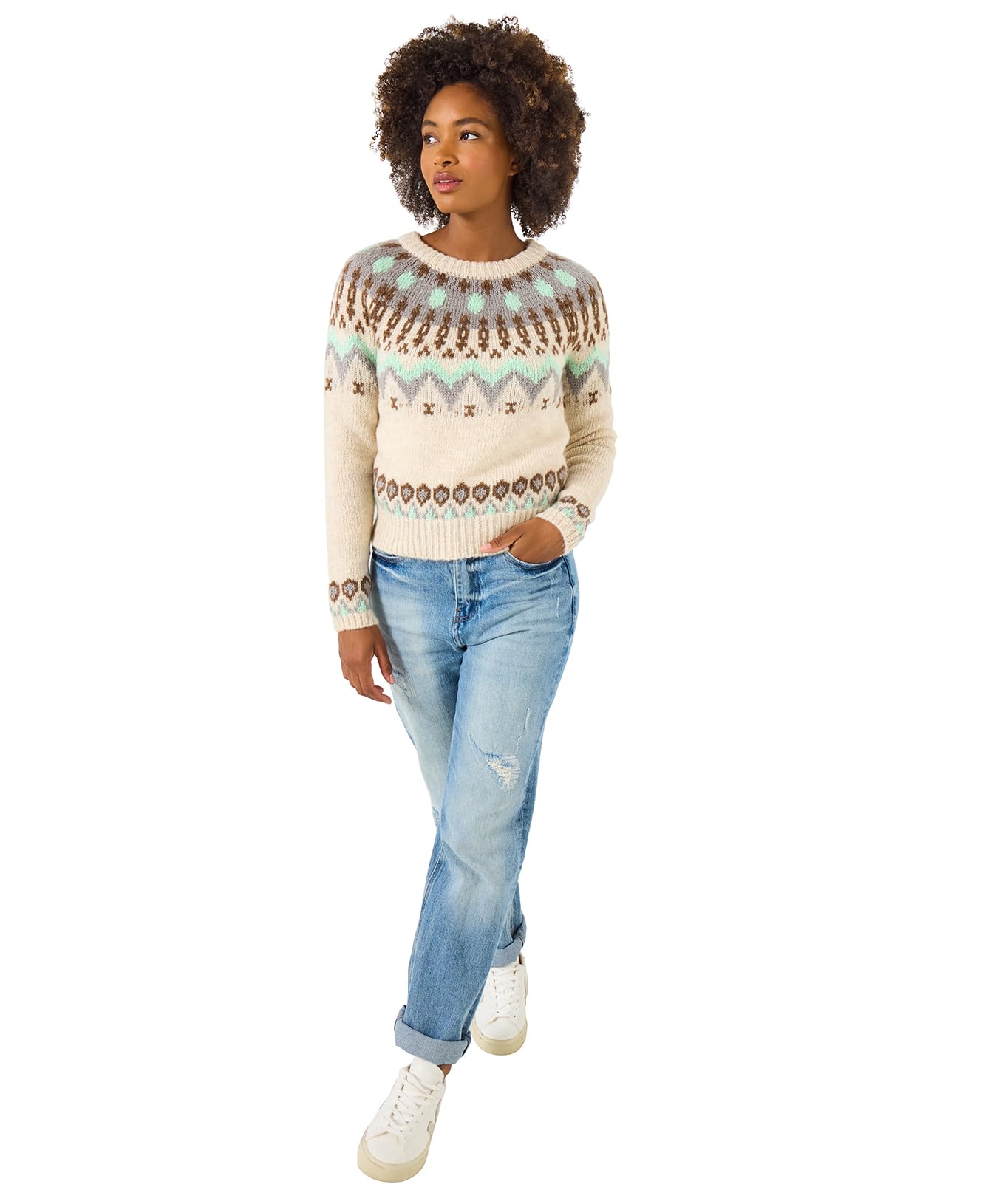 Joe Browns Women's Seasonal Snug Fairisle Jumper Pullover Sweater, Beige, 18