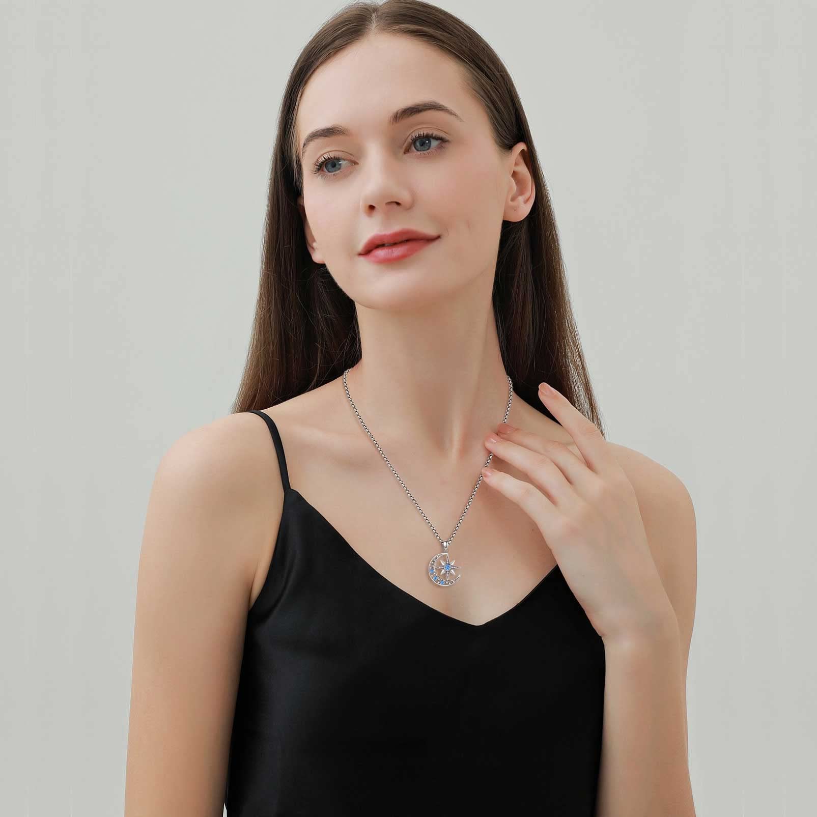 Collar Luna Sol Estrellas para Mujer Plata de Ley 925, Colgante Energía Collares Estrella Collar the Witcher, Sol Luna Joyería Original Regalo para Mujer Madre Hija Hermanas, 45CM