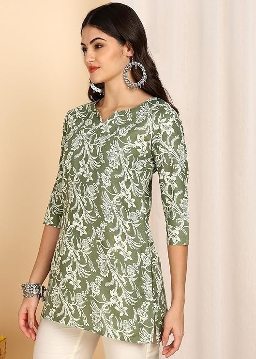 Image of Women's Short Kurti in Multicolor Rayon Cotton Blend | Ladies Ethnic Tunic | Office