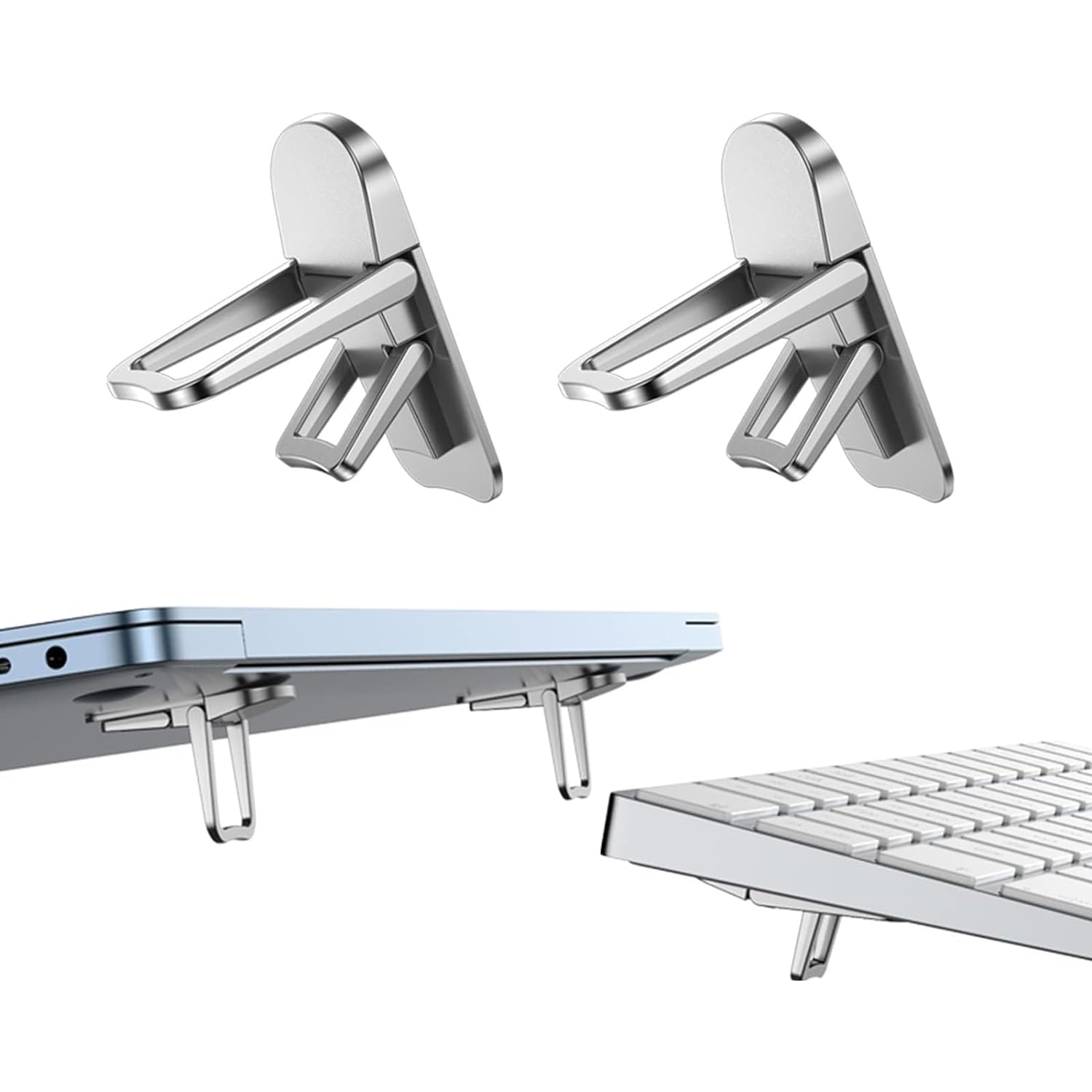 Bolivia's Mini Foldable Laptop Stand, 2 pcs Mini Keyboard Lift, Invisible Computer Keyboard Riser with 2 Adjustable Angles, suitable for MacBook, Dell, HP and Other 10-17 Inches Laptop (White)