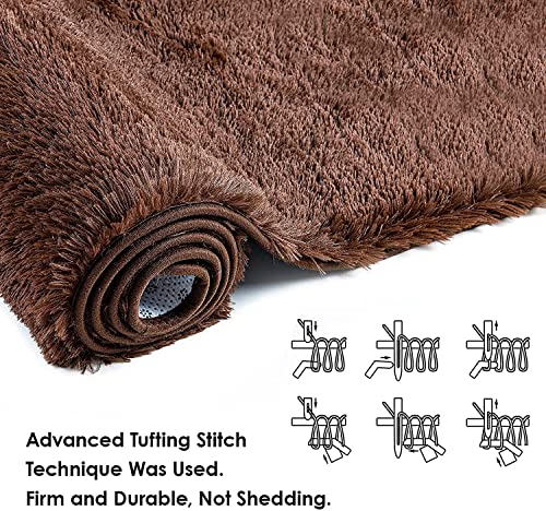 Image of Handmade 2 Inch Pile Height Super Soft Touch Export Quality Plain Shag Rectangular Carpets For Living Room Bedroom For Home Size 5X7 Feet Color Brown