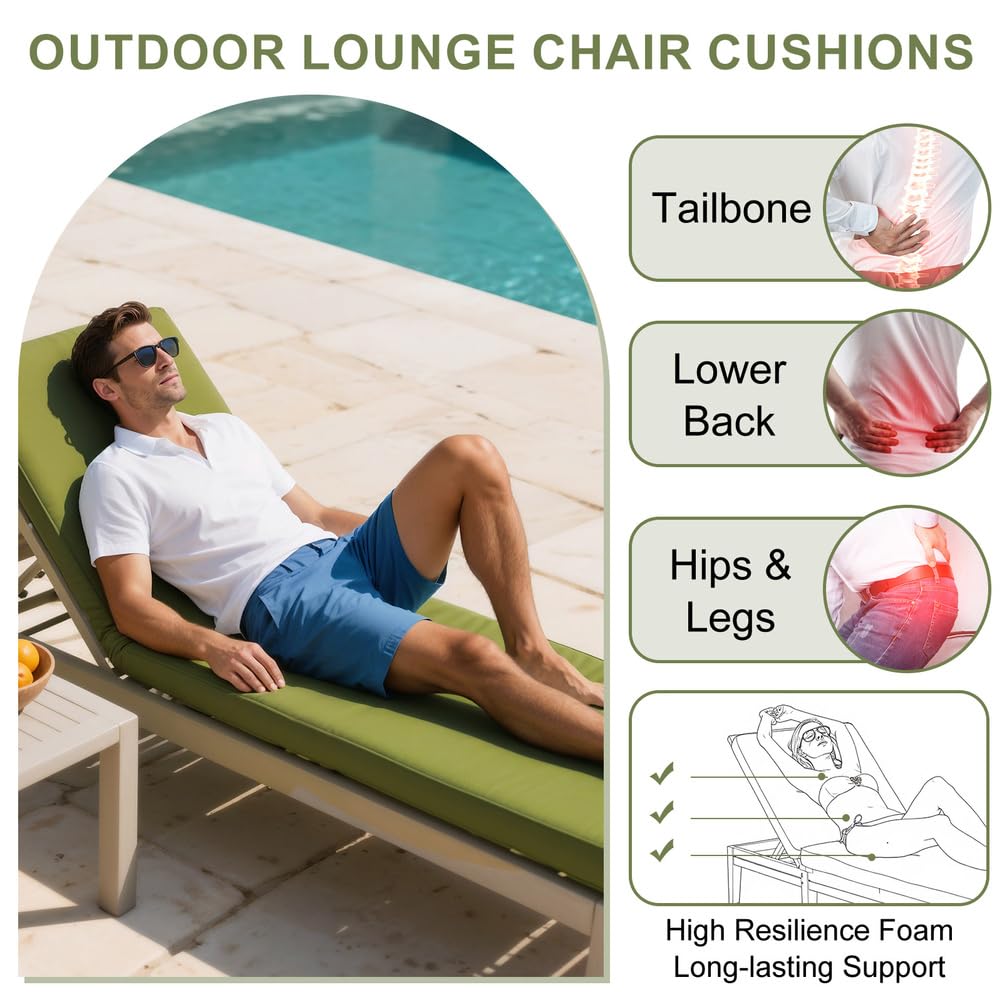 Cojín Grueso Impermeable para Tumbona Exterior Antideslizante y Duradero con Correas de Sujeción - Fácil de Limpiar (Lavable) Uso en Jardín, Terraza, Balcón,Blanca,183x53x10cm