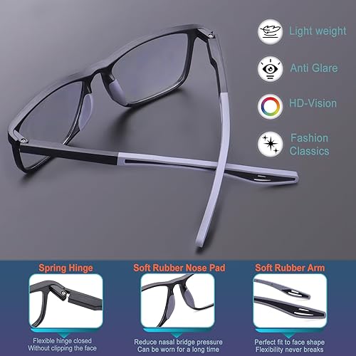 Miniatura 4 de 4 Pack Progressive Multifocus Reading Glasses for Men Women TR90 Sports Style Anti-Blue Light Computer Readers Negro
