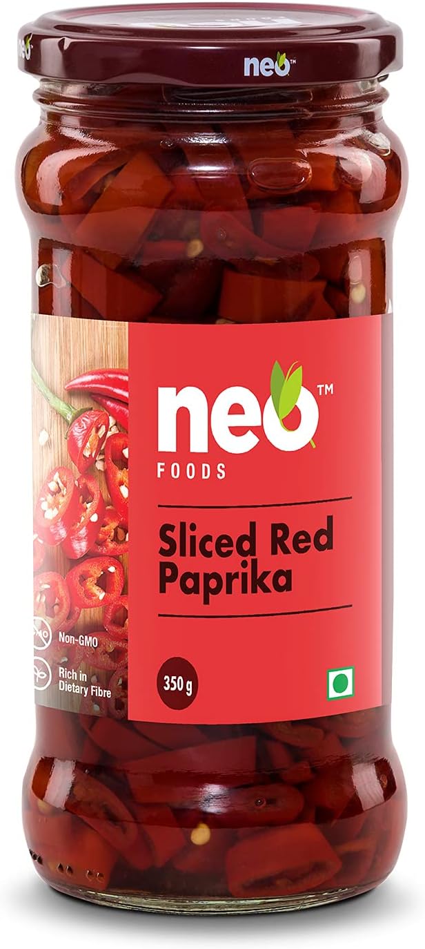 Sliced Red Paprika 350g I 100% Plant Based I Ready-to-Eat Fibre-Rich Topping for Pizza, Pasta, Burger, Snacks and Salads I (Pack of 1)