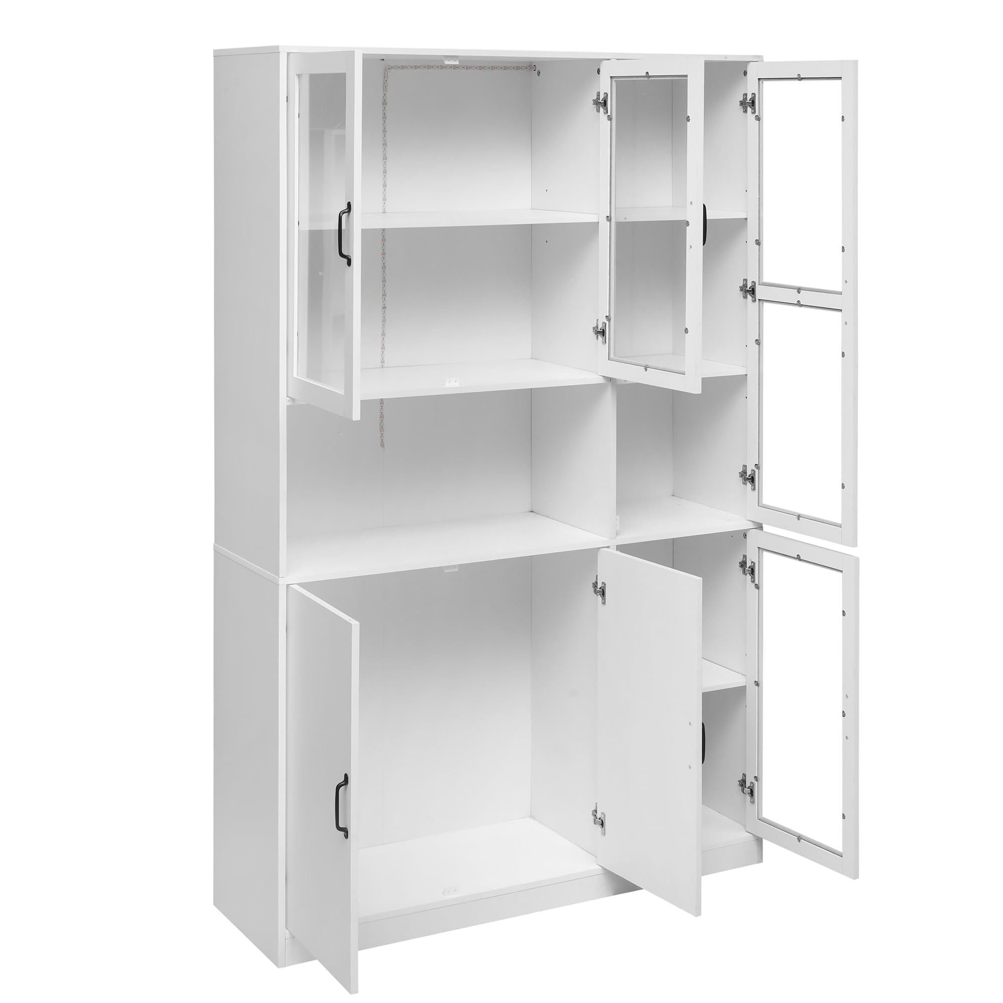 Kebnor Vetrina bianca, scaffali con ante, scaffali da terra per libri, credenza da cucina grande, armadio dispensa, scaffale di lusso con luce LED, armadio vetrina con ripiani (120 x)