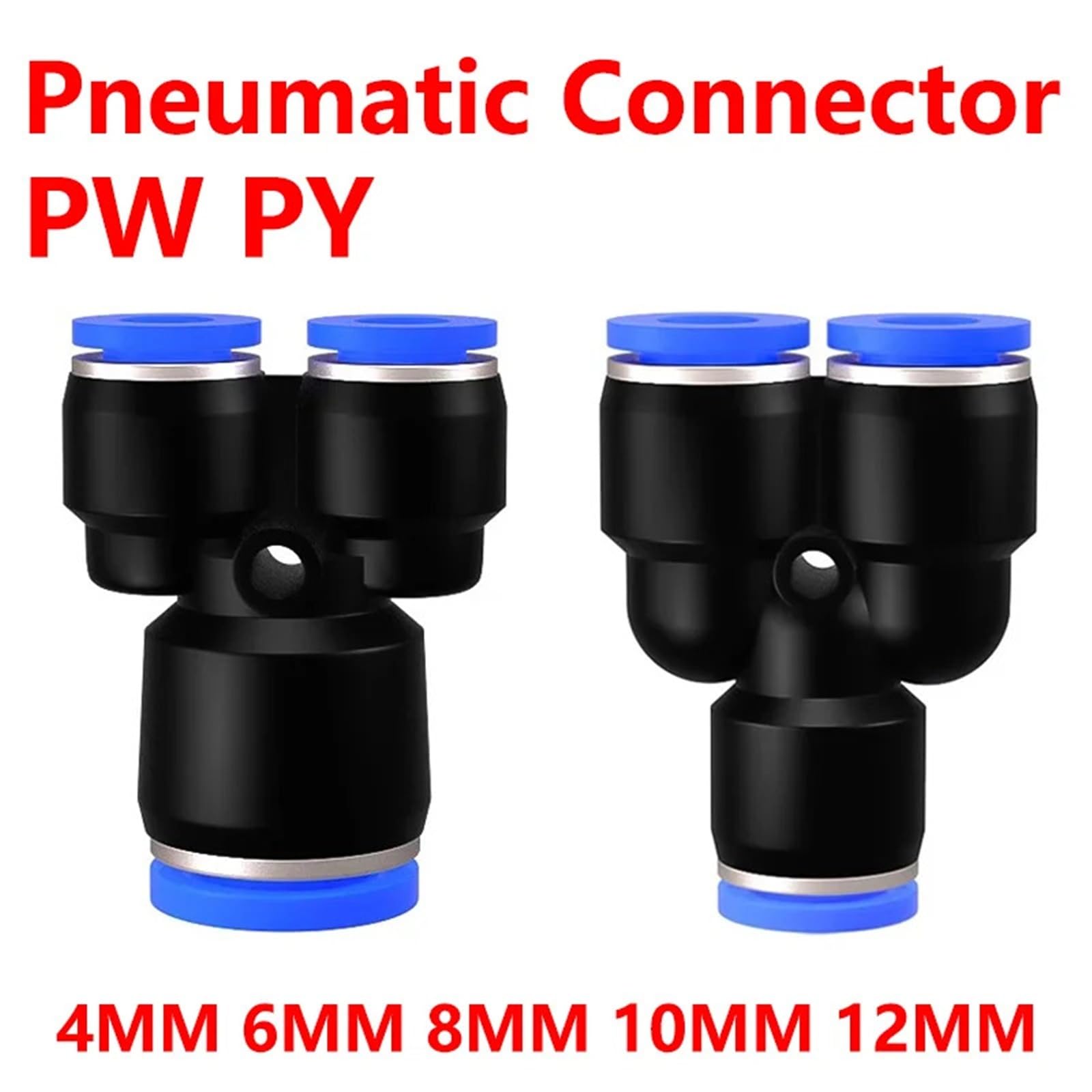 Conector neumático de plástico for tuberías, conexión rápida de agua PY/PW, 4, 6 mm, 8 mm, 10 mm, 12 mm, racores en Y for manguera, 100 unidades.(PW8-6)