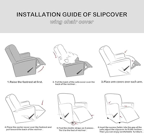 Vista 6 de Protector de Sofá,Funda Reclinable Elástica con Bolsillo,Funda de Spandex Reclinable,Lavable,Protector de Muebles,Funda para Silla Reclinable