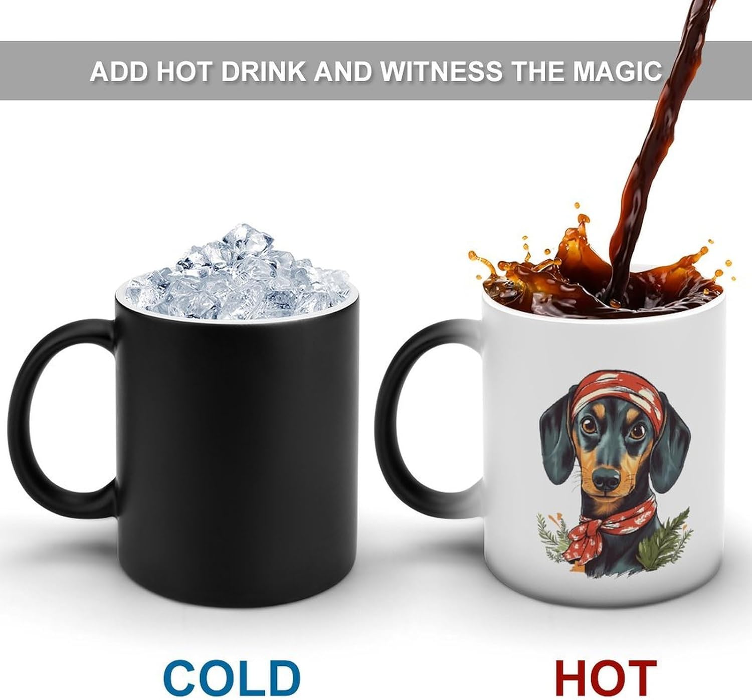 Dachshund with Headband Funny Color Changing Coffee Mug Ceramic Magic Cup Personalized Discoloration Tea Mugs