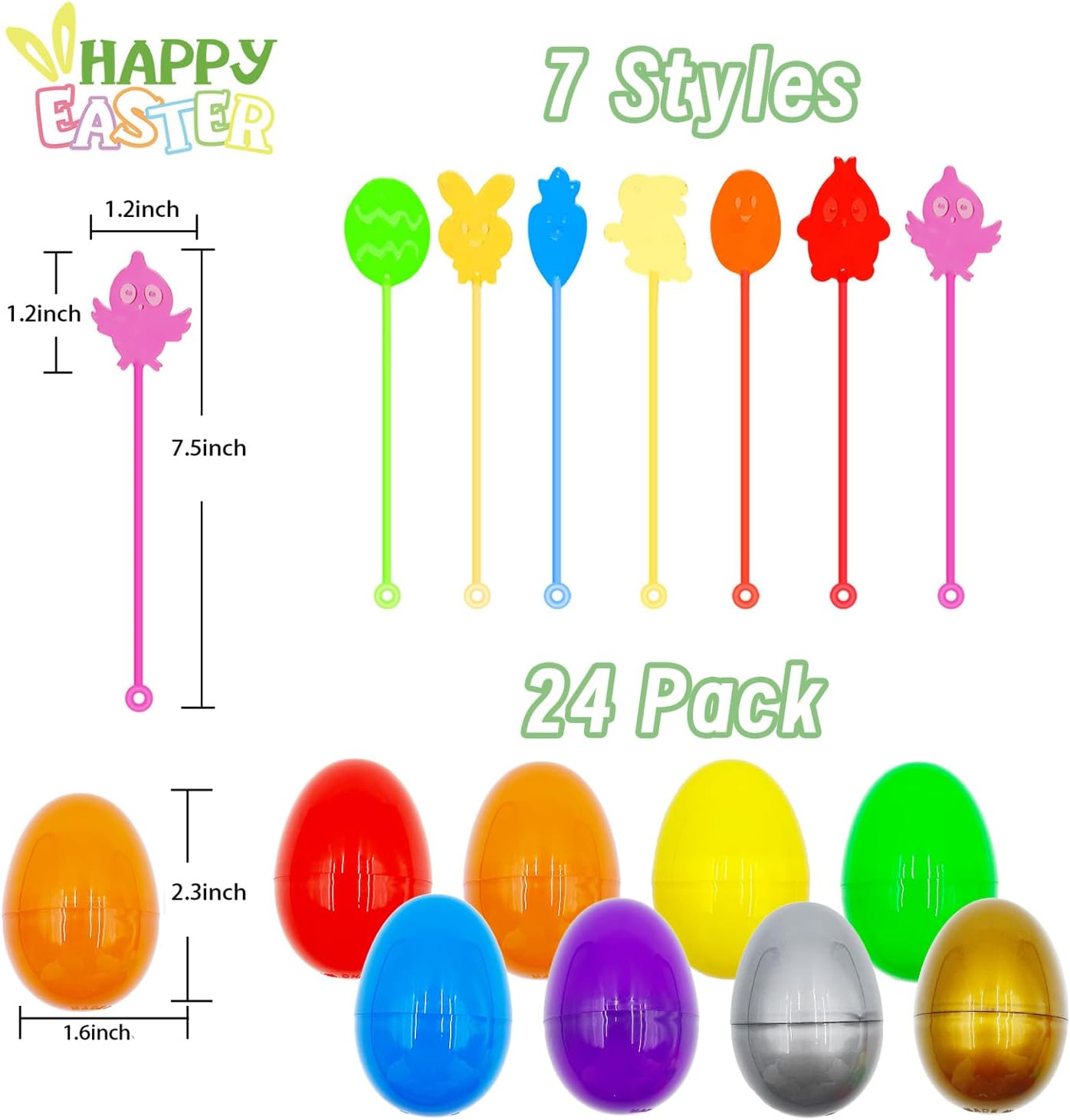 24 Pack Sticky Hands Toys Filled Easter Eggs, Plastic Easter Eggs Filled with Bunny Chick Sensory Stretchy Toys for Kids Gifts, Easter Egg Hunt Party Favors, Easter Basket Stuffers