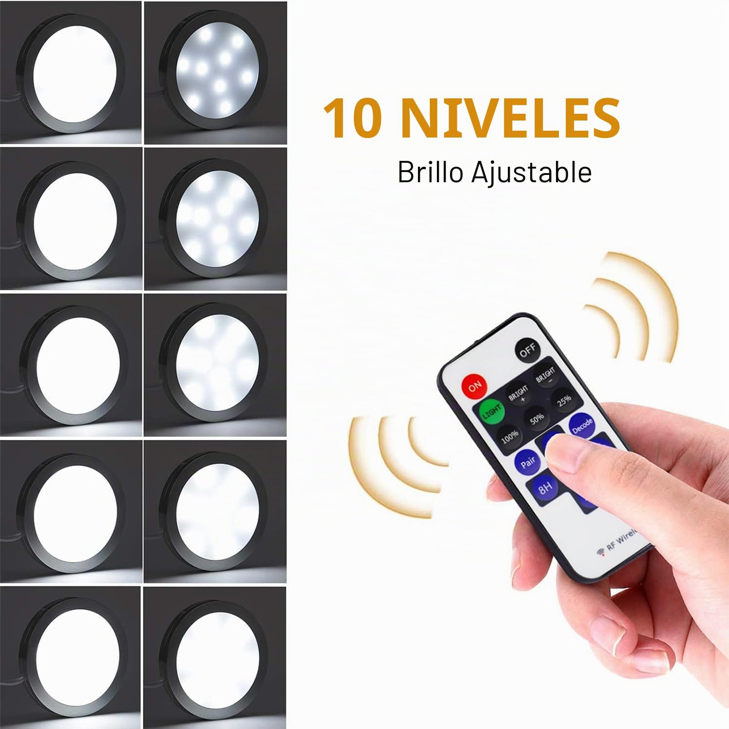 AIBOO LEDCocina Regulable Debajo de La Luz del Gabinete con Control Remoto Inalámbrico por RF,Iluminación Empotrada en Gabinete LED,8 Paquetes de Luces LED de 12V16W con Pantalla(Blanco Frio 6000K)