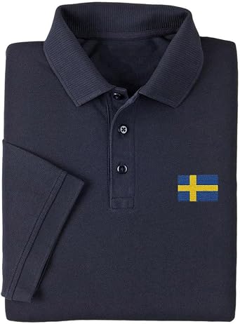 Mens Polo Shirts Short Sleeve Sweden Flag Embroidery Casual Cotton Polo Shirts