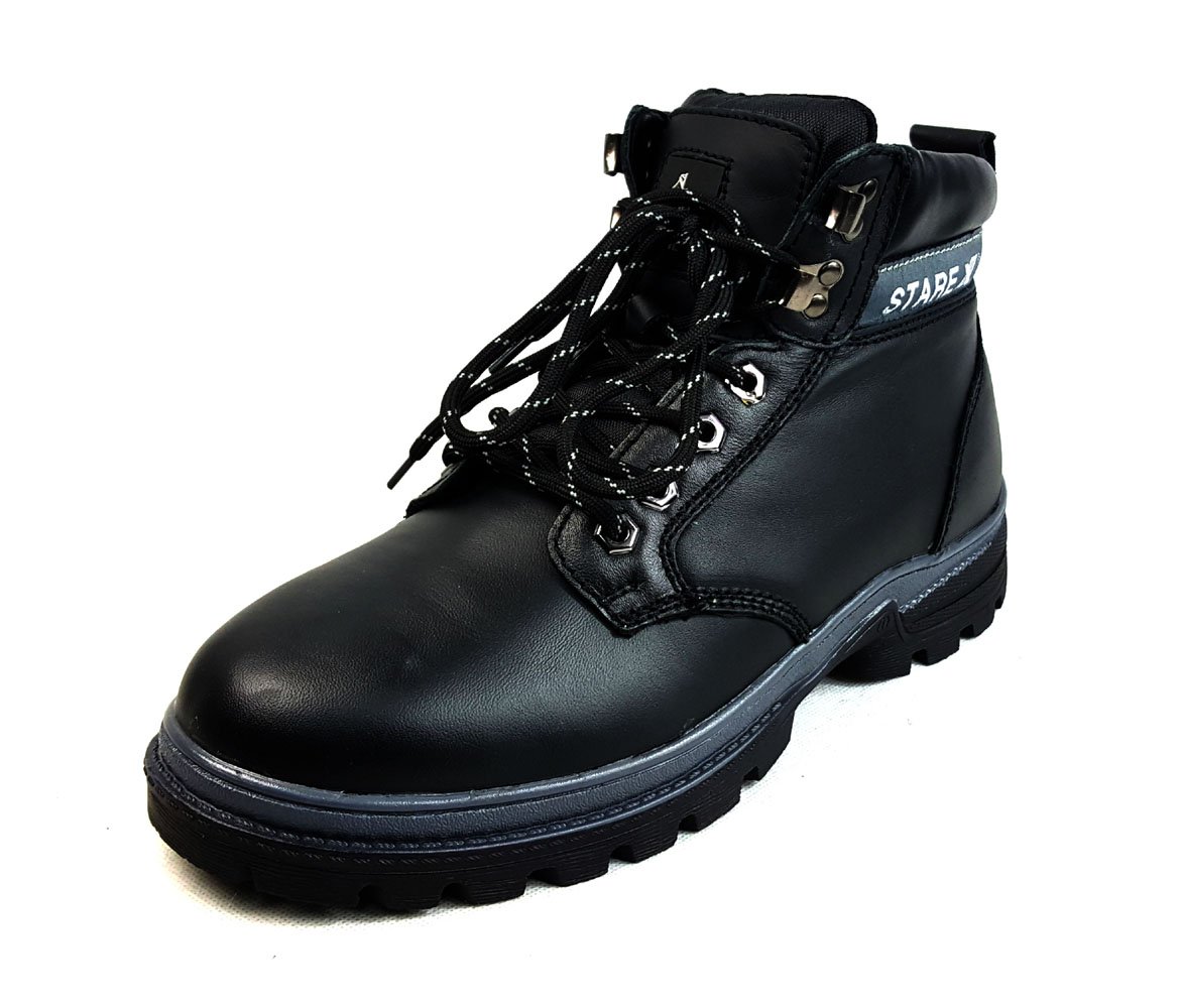 Black and Red Mens Leather Safety Waterproof Boots Steel Toe Cap Work Shoes Ankle Leather
