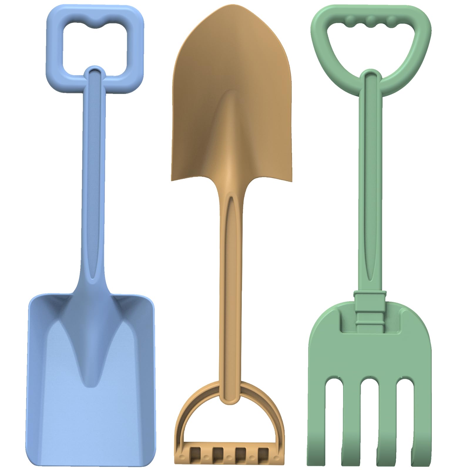 Beach Shovels Spade Scoop Toys Set for Kids, Jumbo 16" Long Sturdy Handle ABS Plastic Sand Scoop, 3 Pack Avocado Planting Summer Winter Gift for Mud Sand Snow Digging, Backyard Gardening Tool