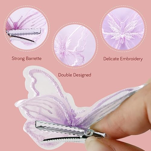 Miniatura 5 de Pinzas de pelo de mariposa moradas para niñas, pinzas de cabello bordadas de mariposa, pinzas de mariposa moradas para decoración de mujer, pinzas
